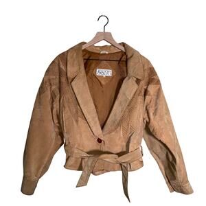 VINTAGE AVANTI suede cropped belted texture 80s western blazer jacket S